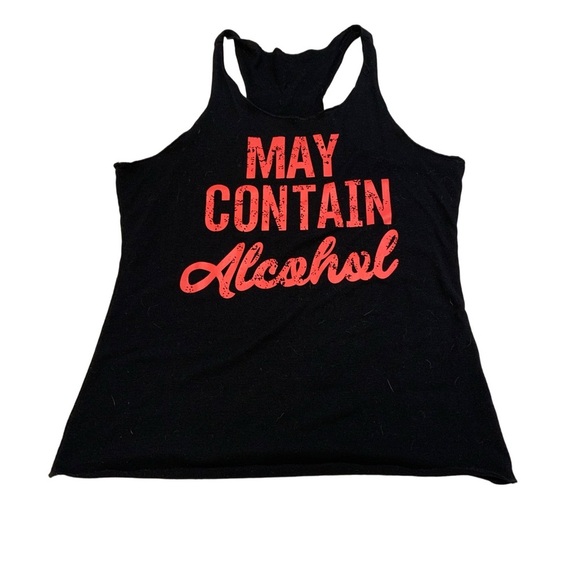 💙 "May Contain Alcohol" Graphic Black Racerback Tank Top - Size S - Picture 1 of 5